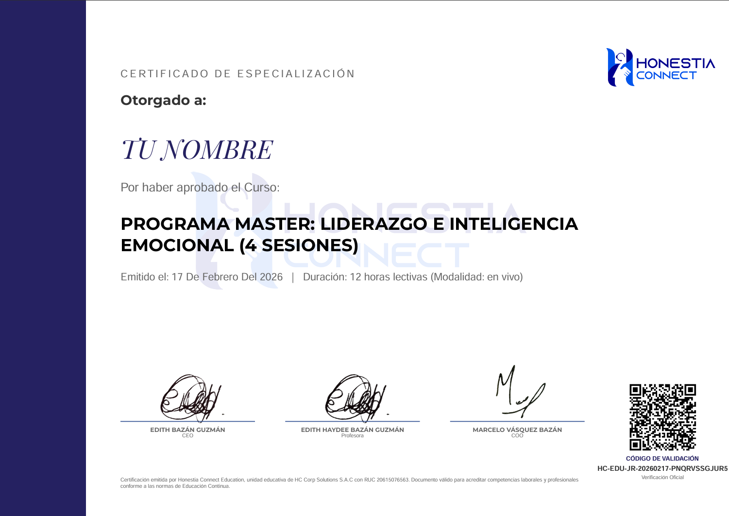 Certificado Honestia Connect